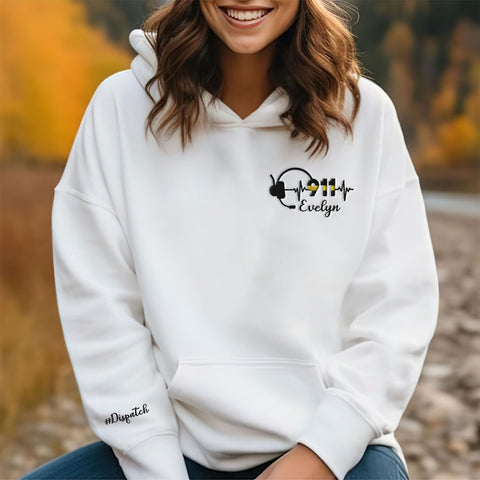 Leeprints Personalized Embroidered Dispatcher 911 Sweatshirt Pulse Dispatch Embroider Hoodie Thin Gold Line 911 Shirt