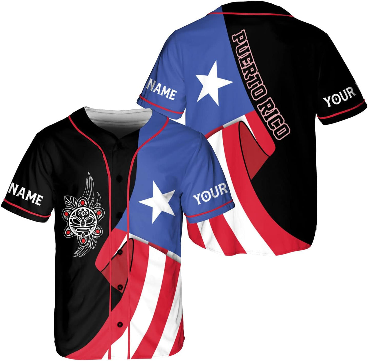 Mostefy Personalized Puerto Rico Baseball Shirt, Customized Team Name Puerto Rican Baseball Jersey for Men and Women S-5XL