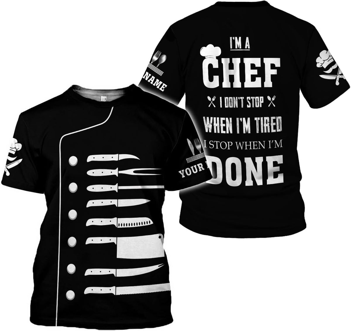 MoonArt Personalized Chef Shirt, 3D Chef Shirt Gifts Lover Men Women, Tshirt Chef Cook Knife, Master Chef Gifts