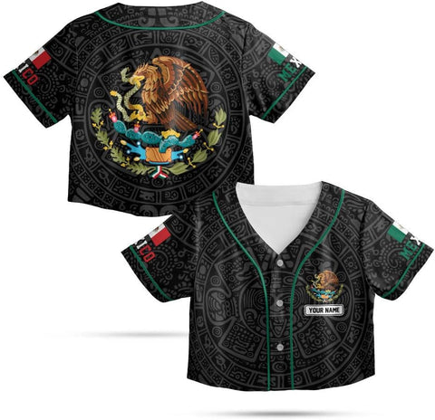 Personalized Name Mexico Crop Top Baseball Jersey Shirt, Mexican Jersey for Women, Jersey Mexico Shirt 3D Gifts (BJ76)