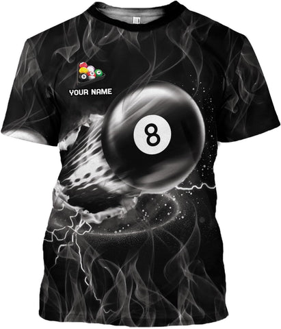 Custom 3D Billiard Shirt for Men Women Personalized Pool Player Team Apparel with 8 Ball Flag Design Gift to Billiard Lovers
