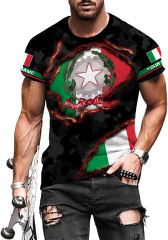 Ligthuy Personalized Name Italy Shirt 3D, Custom Italian Shirt Flag for Men and Women, Italia Shirt Soccer Unisex Size