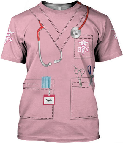 Personalized Name Nurses Shirts 3D Nurse Shirts for Women Emergency Nurse T-Shirt Uniform Emergency Medical Technician Shirt