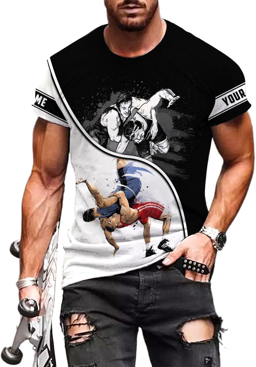MAPrints Personalized Name Wrestling Shirt 3D All Over Print, Wrestle T-Shirt, Funny Free Hug Wrestling T-Shirt for Men S-5XL