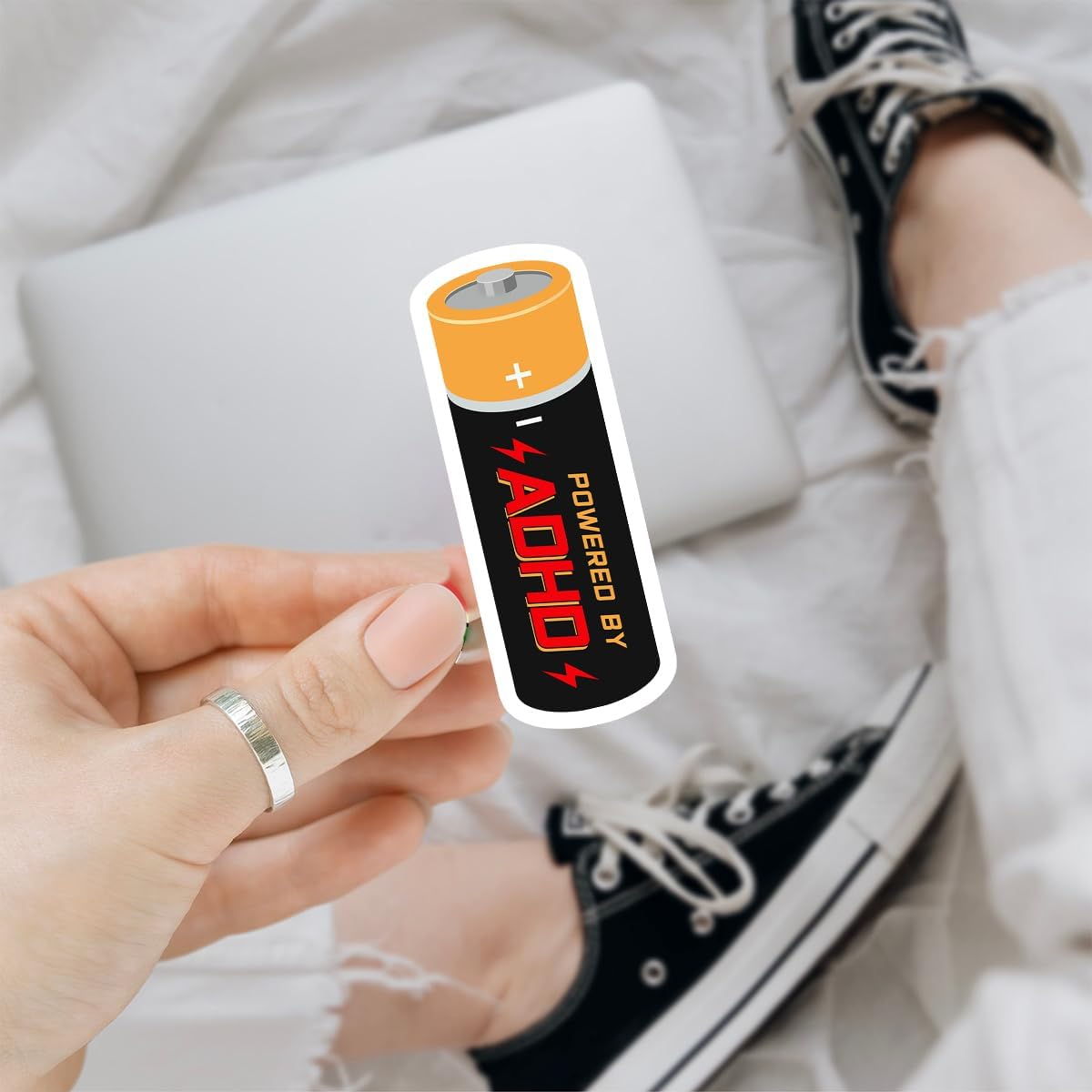 3 Pcs ADHD Battery Sticker, ADHD Stickers Funny, Stickers for Adults Dark Humor, ADHD Awareness Sticker- Vinyl Stickers for Water Bottles Laptop Car Hart Hat Helmet 3 Inches