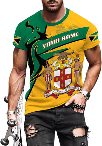 Ligthuy Personalized Jamaica Shirt 3D, Custom Jamaica Flag Lion Shirt for Men and Women, Jamaican Pride T-Shirt Unisex