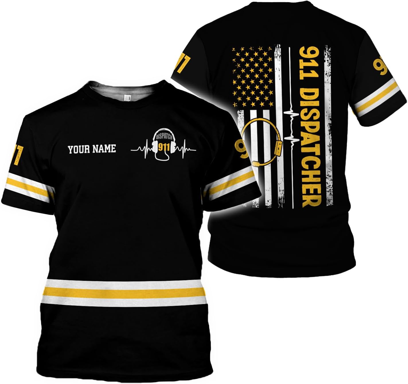 Leeprints Personalized 911 Dispatcher 3D Hoodie, Custom Sweatshirt, Thin Gold Line Flag 3D Zip Shirt