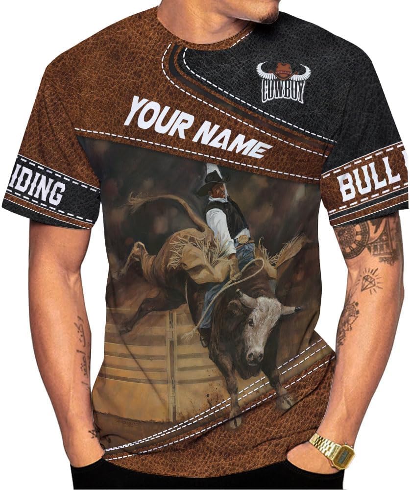 Rivelus Personalized Name Bull Riding Shirt 3D, Rodeo Shirts Bull Biding Shirts for Men and Women, Bull Rider Shirt Gift