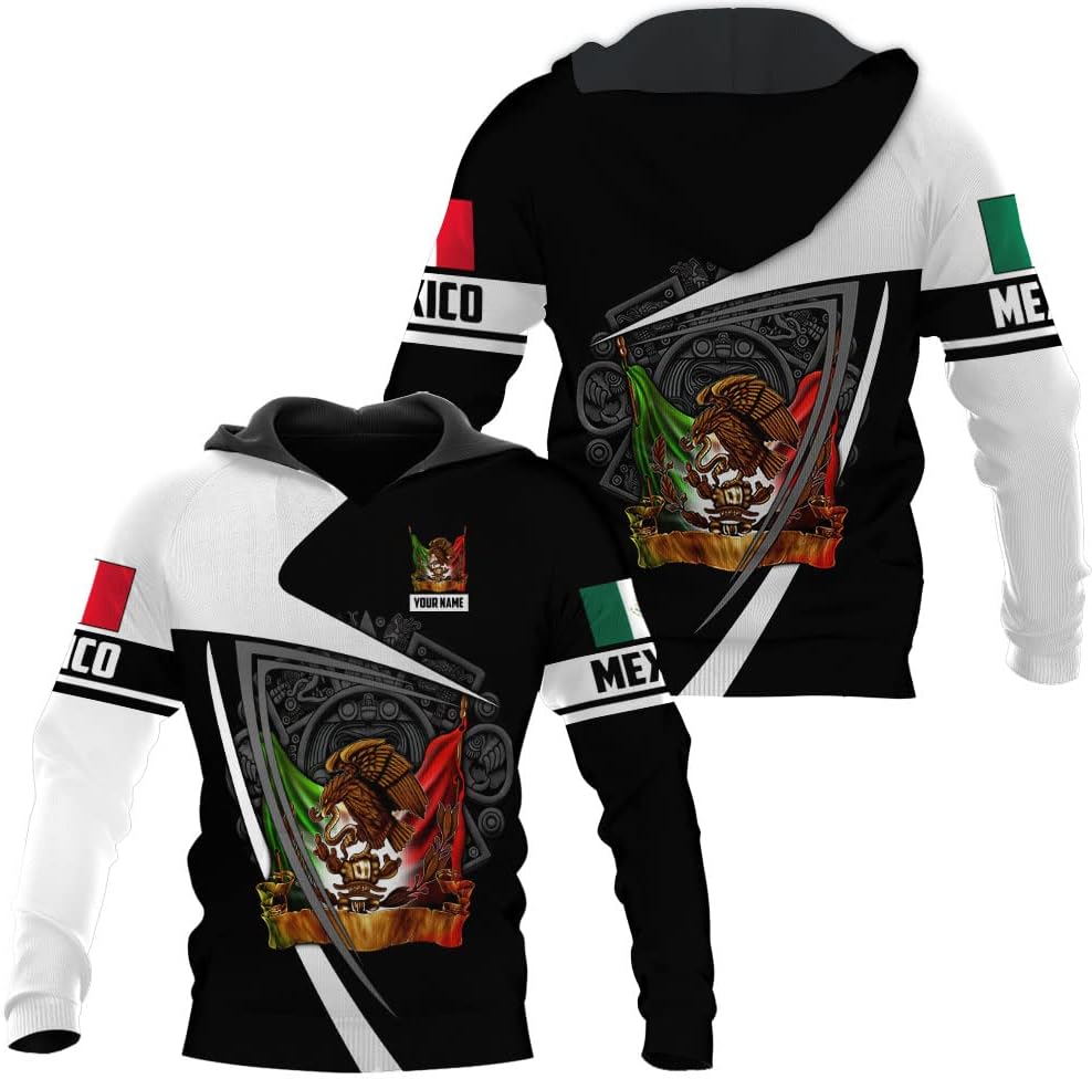 Mostprints Personalized Name Mexican Hoodie 3D, Mexican Hoodies for Men, Unisex Mexico Hoodie, Mexico Hoodies for Men