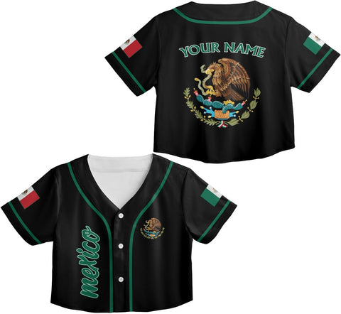 Mostprints Personalized Name Number Mexico Baseball Jersey Croptop Shirt, Mexican Shirts for Women, Mexico Shirts for Women