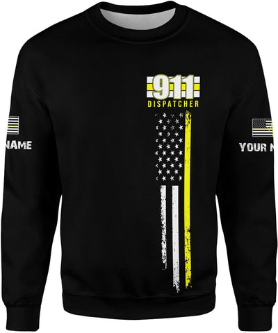 Personalized Name Dispatcher Thin Yellow Line US Flag Dispatcher T-Shirt, Custom Name Dispatcher T Shirts for Men and Women