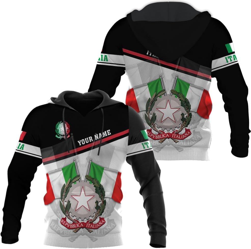 Ligthuy Personalized Name Italy Shirt 3D, Custom Italian Shirt Flag for Men and Women, Italia Shirt Soccer Unisex Size