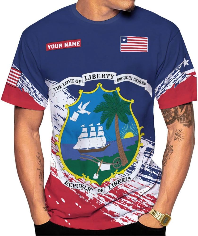 MoonArt Personalized Liberia Shirts Liberian Coat of Arms Flag Liberia 3D Shirts Liberia Liberian Pride Gift