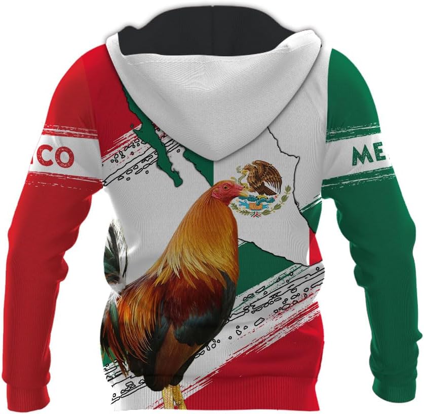 Mostprints Personalized Name Rooster Mexican Hoodie 3D, Mexican Hoodies for Men, Unisex Mexico Hoodie 3D, Mexico Hoodies for Men