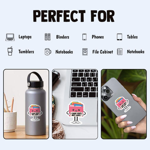 3PCS I Save PDFs Not Lives Funny 3" Sticker, Work Office Quotes Humor Design, Die Cut Waterproof Vinyl Decal for Laptop, Water Bottle, Tumbler, Phone, Window, Notebook