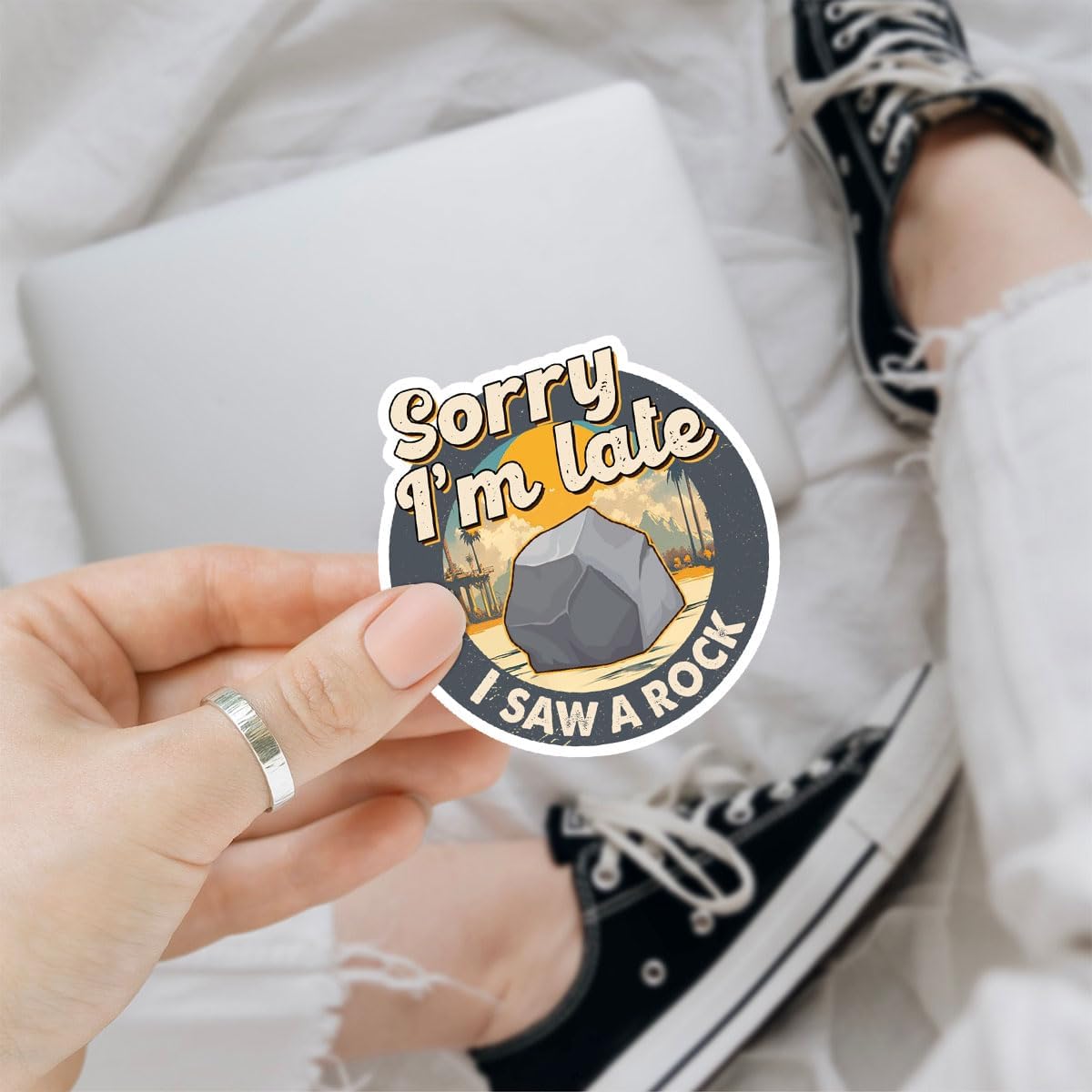 3 Pcs Sorry I'm Late I Saw A Rock Sticker Funny Geology Geologist Paleontologist Sticker Rocks Collector Rockhound Stickers Laptop Water Bottle Phone Car Helmet Hard Hat Funny Gifts Sticker 3"x3"