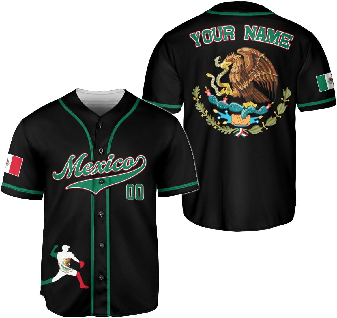 RoyalBro Personalized Mexico Baseball Jersey, Mexican Jersey for Men & Women, Mexican Flag Jersey, Mexico Shirt Camisas