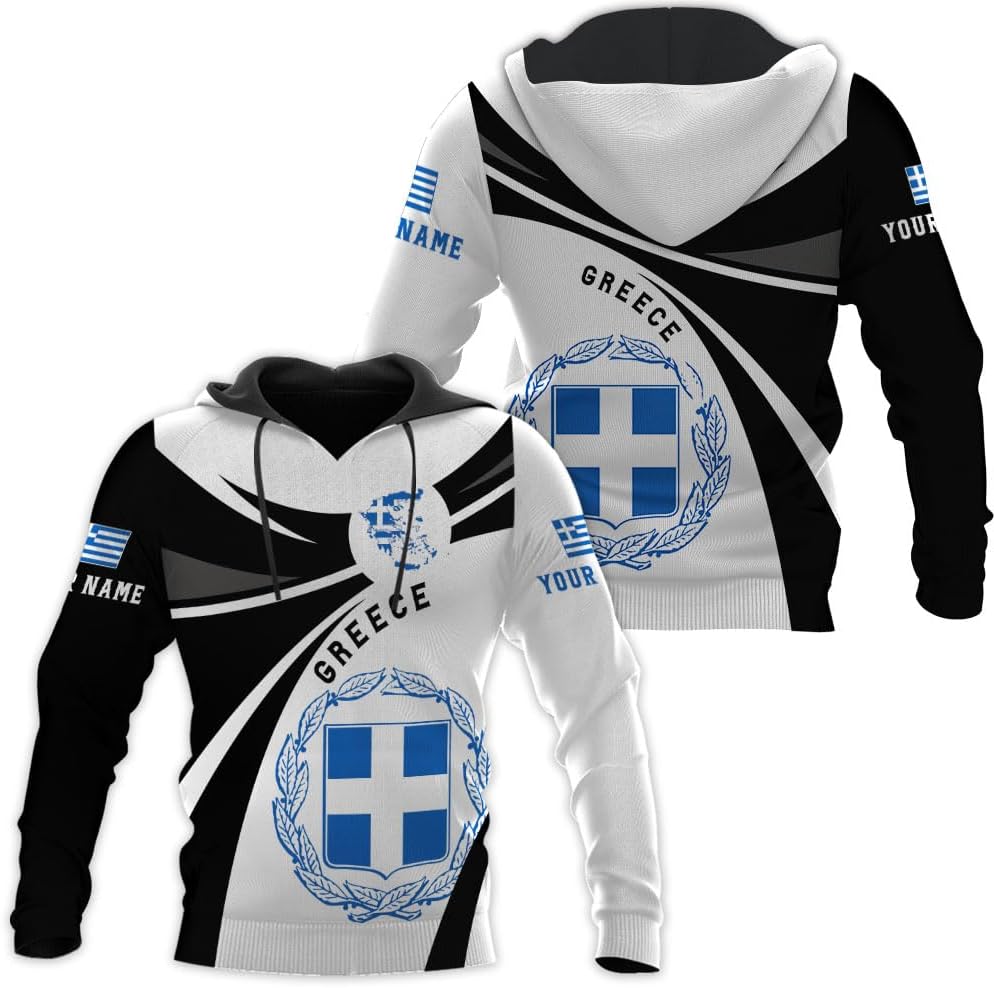 Suseaz Personalized Greece Hoodie Greek Coat of Arms Flag Grecian 3D Sweatshirt Greece Zip Hoodie Grecian Pride Gift Shirt