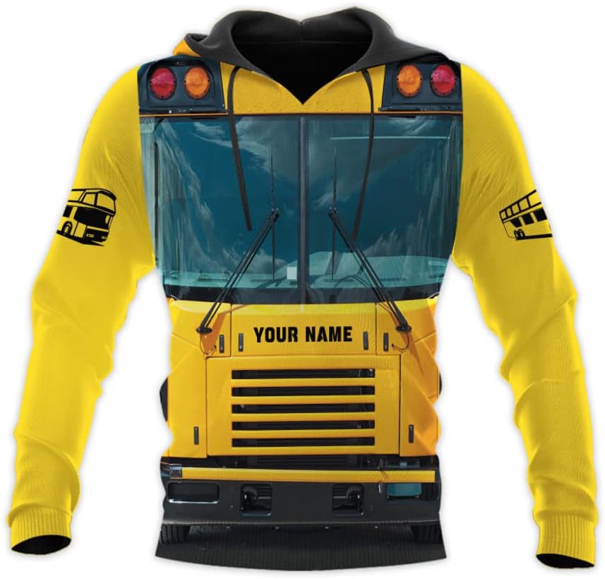 mostprints Personalized School Bus Driver Hoodie Yellow Bus Driver Hoodies School Bus Driver Sweaters Shirts Men & Women