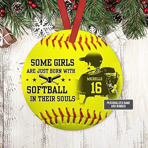 TinoShop Personalized Softball Ornament Girls with Softball in Their Souls Circle Ornament Ceramic Ornaments Christmas Tree Hanging Pine Tree (Softball 1)