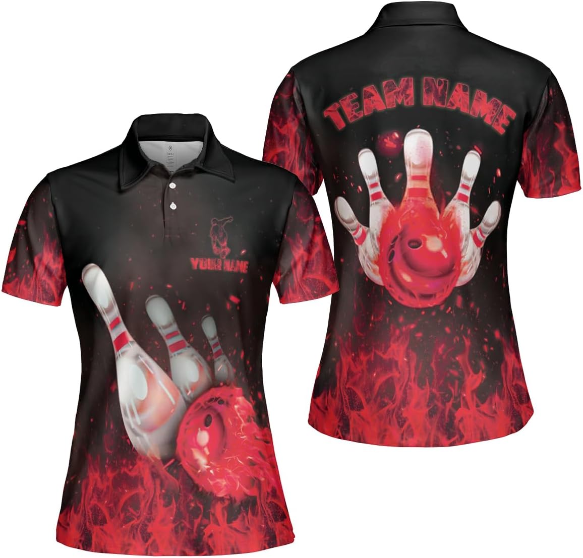Custom 3D Bowling Polo Shirts for Women Personalized Team Name Gift Womens Customized Funny Bowling Short Sleeve Polo Shirt
