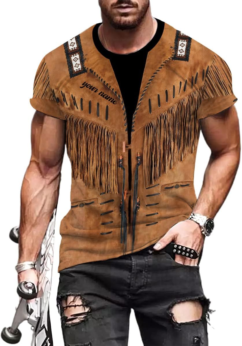 Personalized Funny Men's Cowboy Shirt Graphic Short Sleeve Western Party Costume, Cowboy Costume Men, Cowboy Costumes for Men
