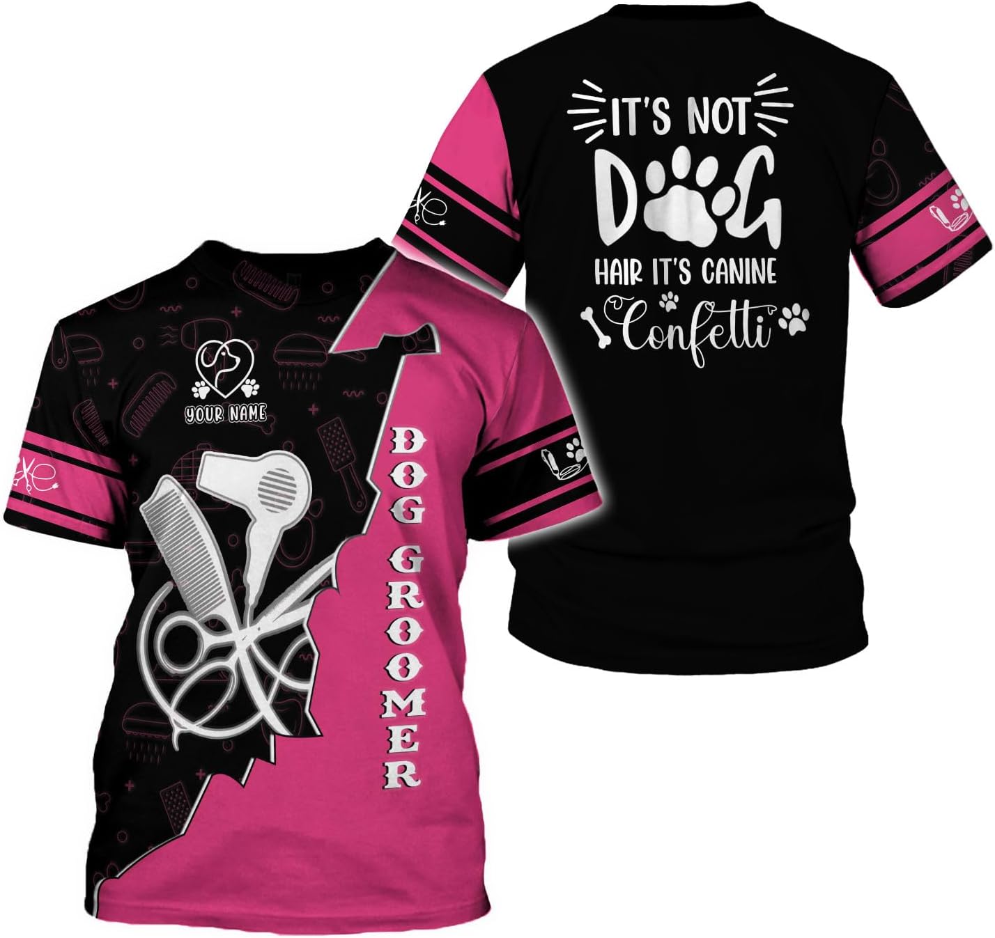 Suseaz Personalized Dog Grooming 3D Shirt, Pet Spa Short Sleeve T-Shirt Cute Pet Grooming Tshirt for Women and Men Groomer