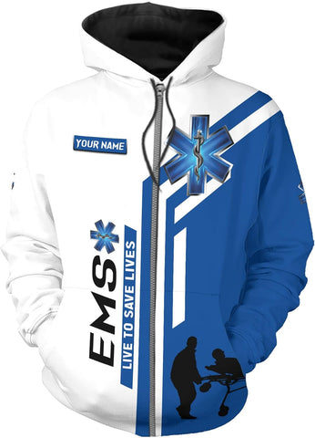 Leeprints Personalized EMT Hoodie EMS Sweatshirt Custom EMS Zip Hoodie Paramedic Uniform Emergency Medical Technician Shirts