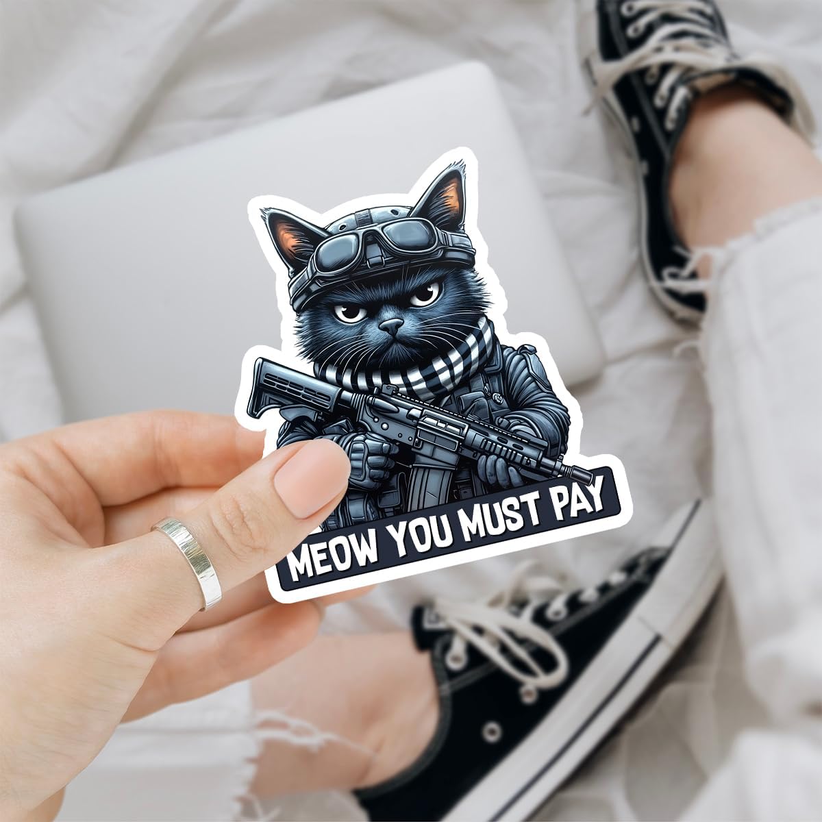 3 Pcs Meow You Must Pay Sticker, Tactical Cat Stickers, Military Cat Sticker, Gun Cat Sticker Die-Cut Waterproof Vinyl Sticker Laptop Water Bottle Window Phone Helmet 3"x3"