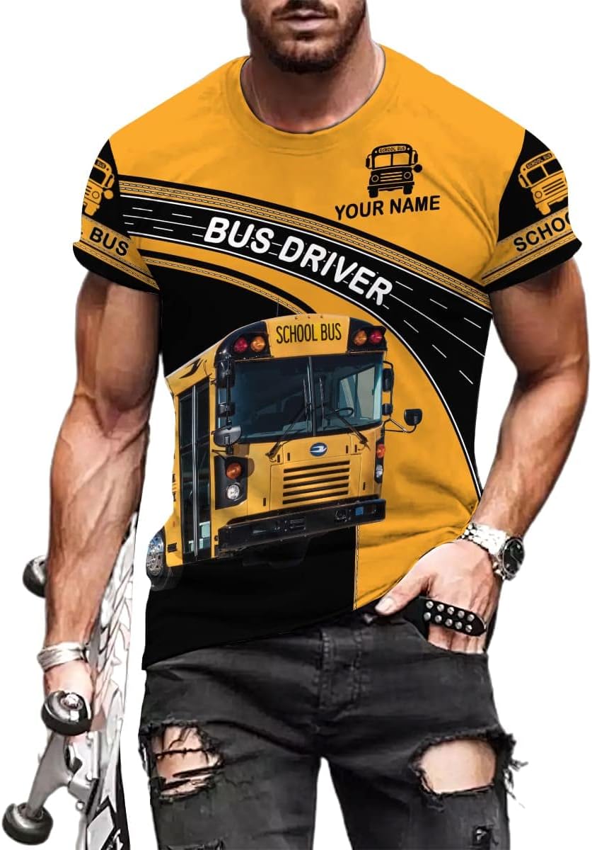 Personalized School Bus Driver Shirt Custom School Bus Driver Shirts Yellow Bus Driver 3D T Shirts Tshirt for Men and Women (Style 4), L-5XL