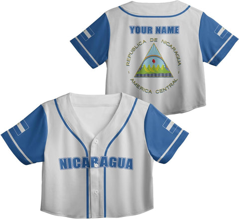 Personalized Nicaragua Baseball Croptop Shirt, Nicaraguan Flag Jersey for Women Jersey Pride