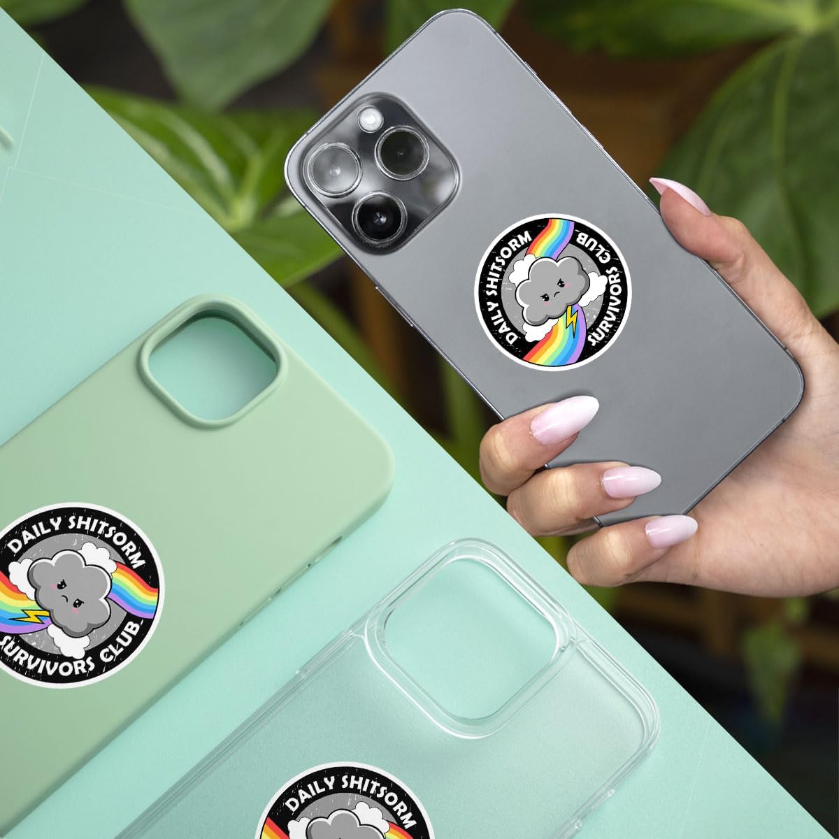 3Pcs Daily Shitstorm Survivor Club Sticker Rainbow Gift Daily Shitstorm Survivors Club Stickers Anxiety Sarcastic Moody Rainbow Cloud Coworkers Decal for Laptop Bottle Phone Car Hard Hat 3"x3"