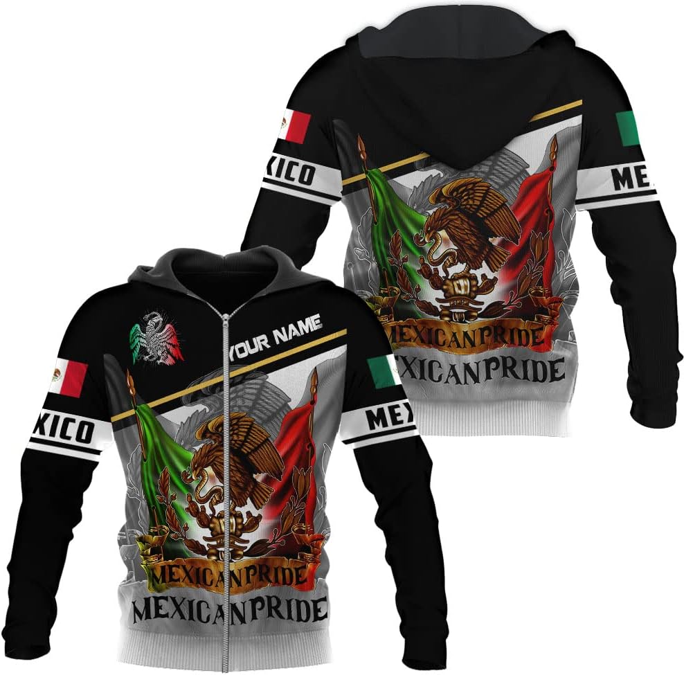 Mostprints Personalized Name Mexican Hoodie 3D, Mexican Hoodies for Men, Unisex Mexico Hoodie, Mexico Hoodies for Men