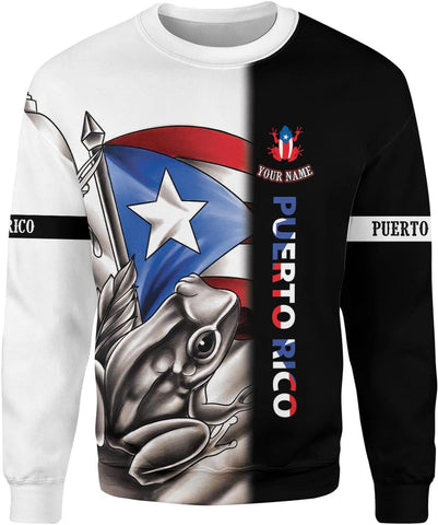 Woseprints Personalized Name Puerto Rico 3D Hoodies, Puerto Rico Sweatshirt, Zip Hoodie for Men Women, Puerto Rico Flag Shirt