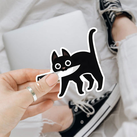 (3 Pcs) Halloween Black Cat Stickers with Knife, Cat Car Stickers and Decals, Catnap Stickers - Stickers for Laptop Water Bottle Phone Car Window Helmet Vinyl Stickers 3 Inches (Cat & Knife 2)