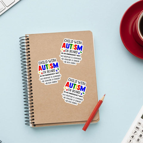 3Pcs Child with Autism On Board Sticker, Autism Awareness Vinyl Sticker Decal, Child Emergency Alert Sticker, Autistic Child Sign Decal - Stickers for Laptop Water Bottle Phone Car Helmet 3"
