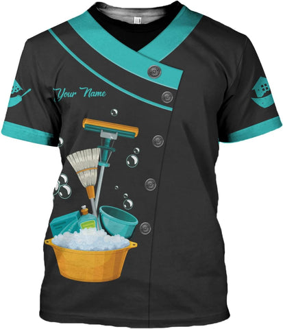 Personalized Housekeeping Shirts, Custom Cleaning Uniforms for Women 3D Cleaning Service Gifts Housekeeper Shirt Clean Lady