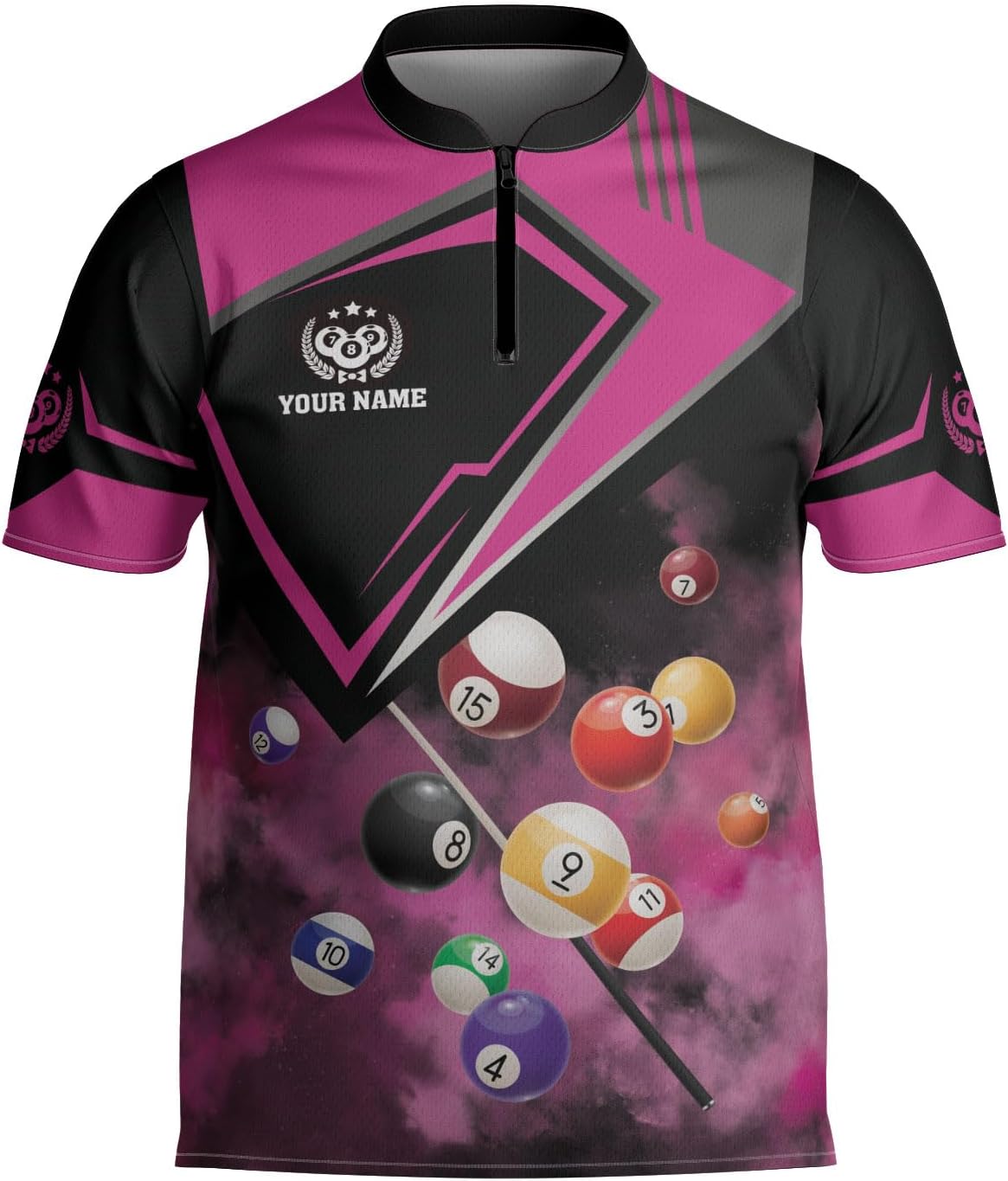Intenprints Personalized Billiard Jerseys, Billiards Shirts for Men, Custom 8 Pool Billiard Quarter-Zip Pool Billiard Gifts