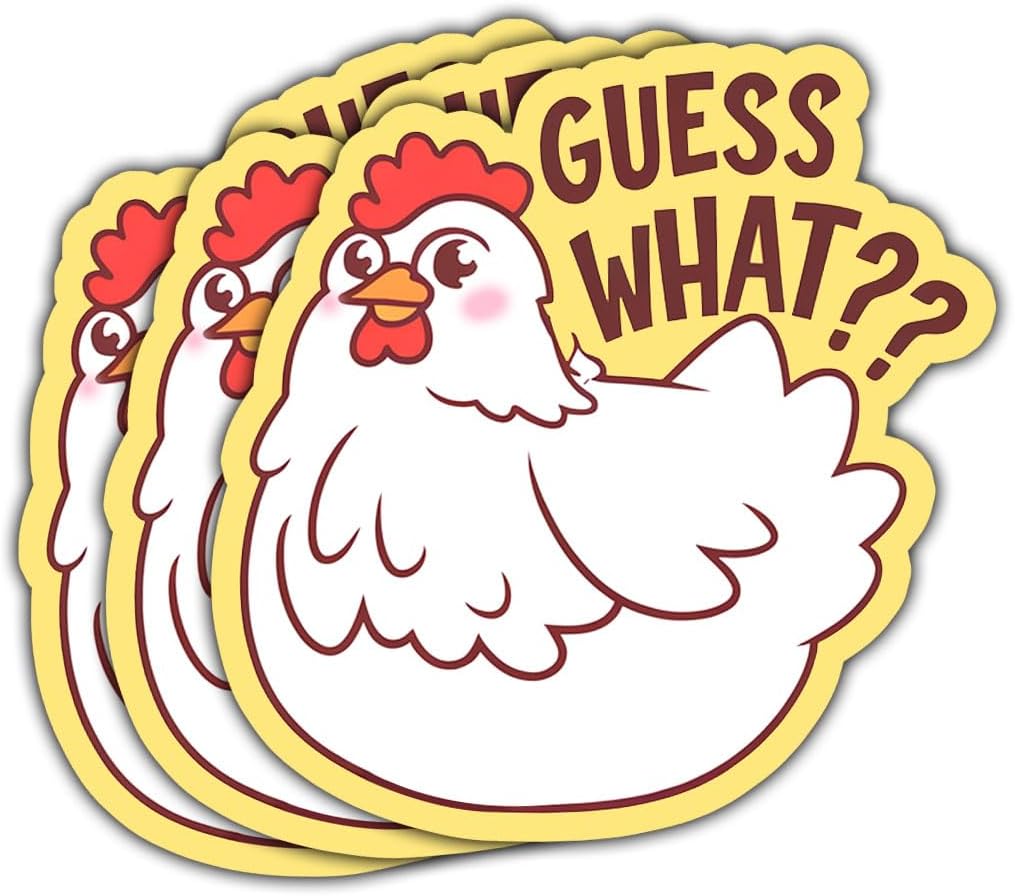 3 Pcs Guess What? Chicken Butt! Sticker, Guess What Sticker, Funny Chicken Sticker, Meme Chicken Sticker for Laptop Water Bottle Phone Car Window Helmet Vinyl Stickers 3 Inches (Guess What 2)