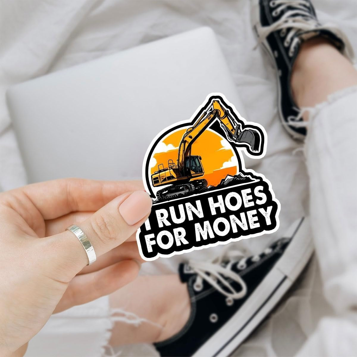 COMBO 3 PCS I Run Hoes for Money Sticker, Heavy Equipment Operator Excavator Gift Sticker, Construction Worker Stickers for Laptop Water Bottle Helmet