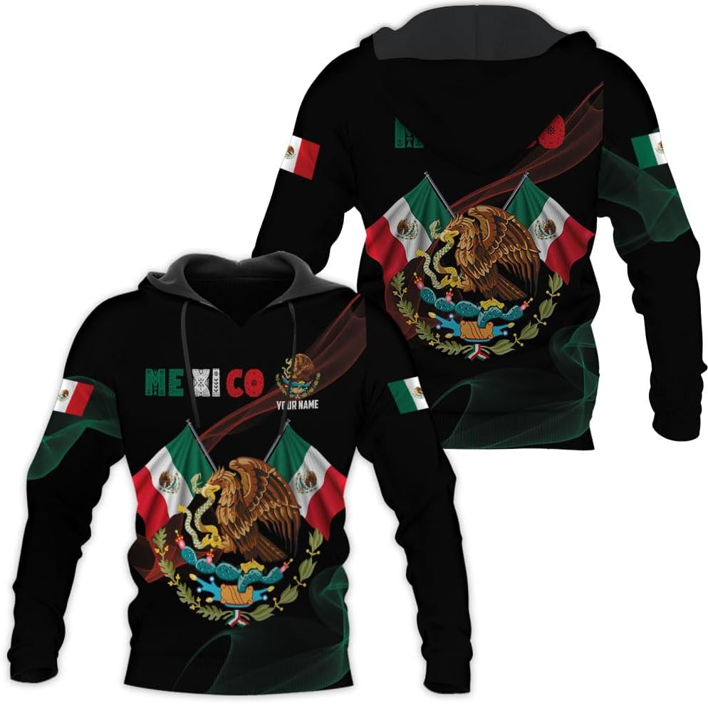 HomeDesign Custom Mexico Shirts Personalized Name Mexican 3D Flag Shirt for Men Women Aztec Unisex US Eagle Pride Camisas