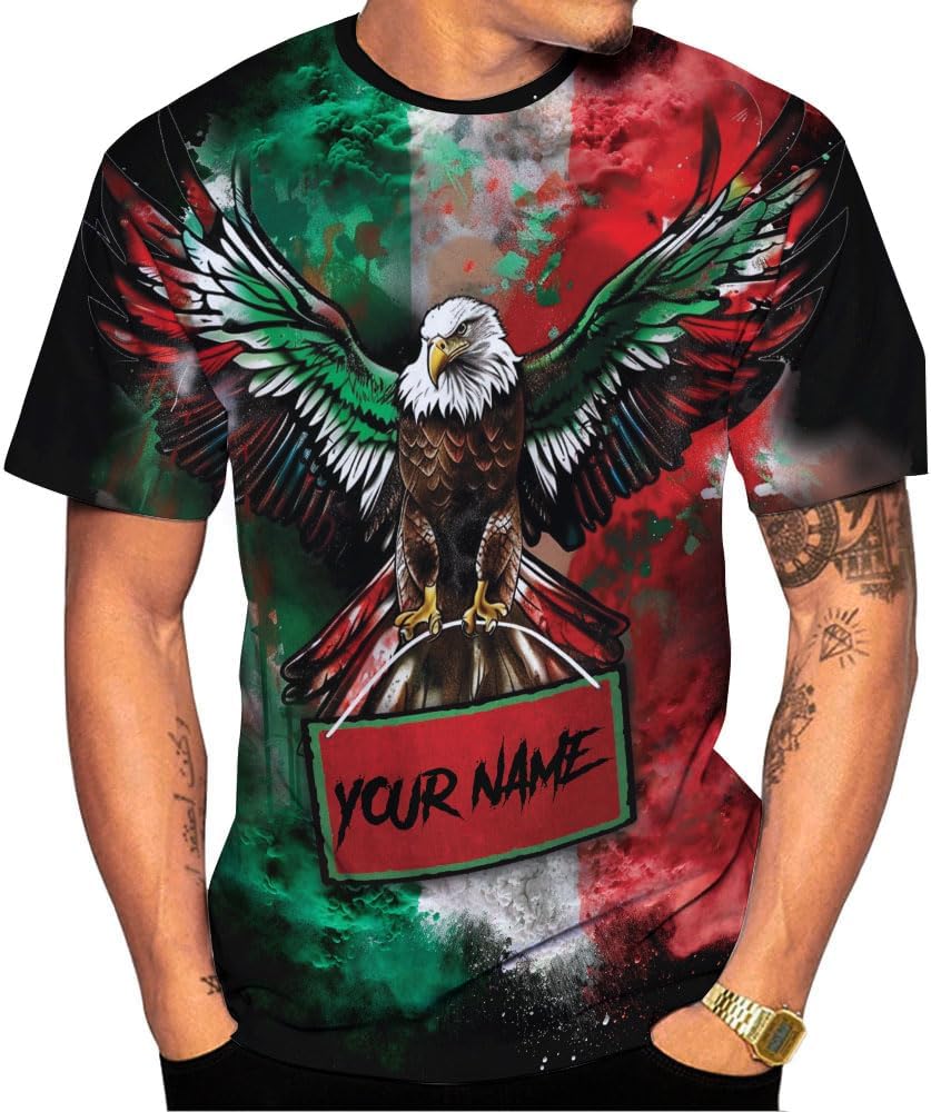 HomeDesign Custom Mexico Shirts Personalized Name Mexican 3D Flag Shirt for Men Women Aztec Unisex US Eagle Pride Camisas