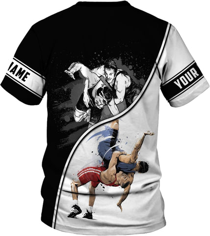 MAPrints Personalized Name Wrestling Shirt 3D All Over Print, Wrestle T-Shirt, Funny Free Hug Wrestling T-Shirt for Men S-5XL