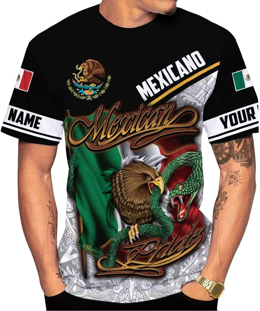 Personalized Name Mexican Shirts for Men 3D Customized Mexico Shirts for Men, Mexico Shirts for Women Mexico Shirt (US, Alpha, Small, Regular, Regular, Multi 3)