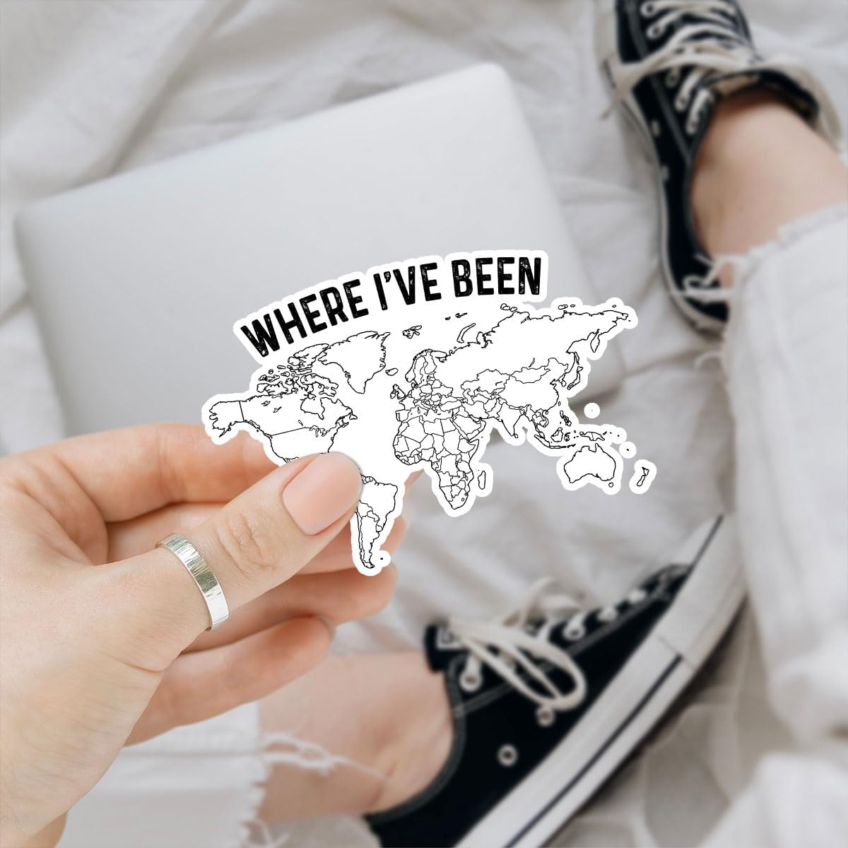 (3Pcs) Where I've Been Map Vinyl Coloring Sticker, Where I Have Been, Visited World Map to Track Travel Journal, Visited States map for Laptop Water Bottle Phone Hard Hat 3"x3"