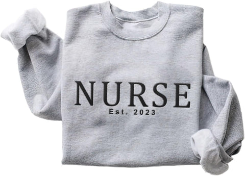 Personalized Embroidered Nurse Crewneck Sweatshirts for Women, Emergency Nurse Registered Nurse Sweatshirt (Cotton, SS75)