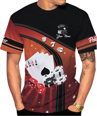 Personalized Poker Shirt, Poker Player Shirt, Funny Casino Poker Pattern 3D Over Print, Unisex Poker Tshirt Men Women