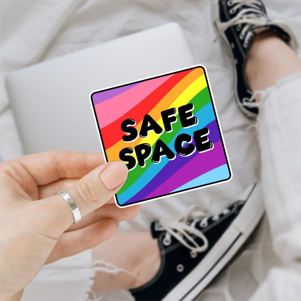 3 Pcs Safe Space Sticker, Intersectional This is A Safe Space Stickers, Safe Space LGBTQ+ Heart - Rainbow Decals for Laptop Phone Water Bottle Cars Phone Case Laptop 3"x3"