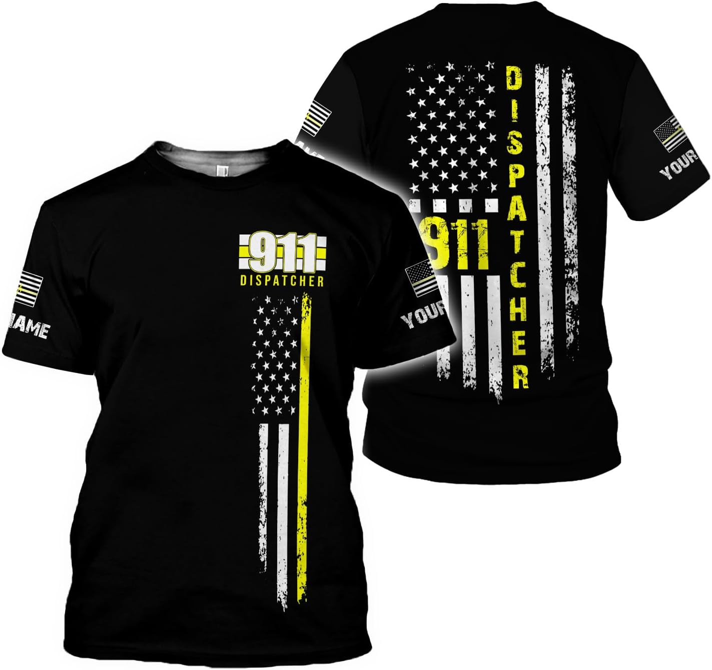 Personalized Name Dispatcher Thin Yellow Line US Flag Dispatcher T-Shirt, Custom Name Dispatcher T Shirts for Men and Women