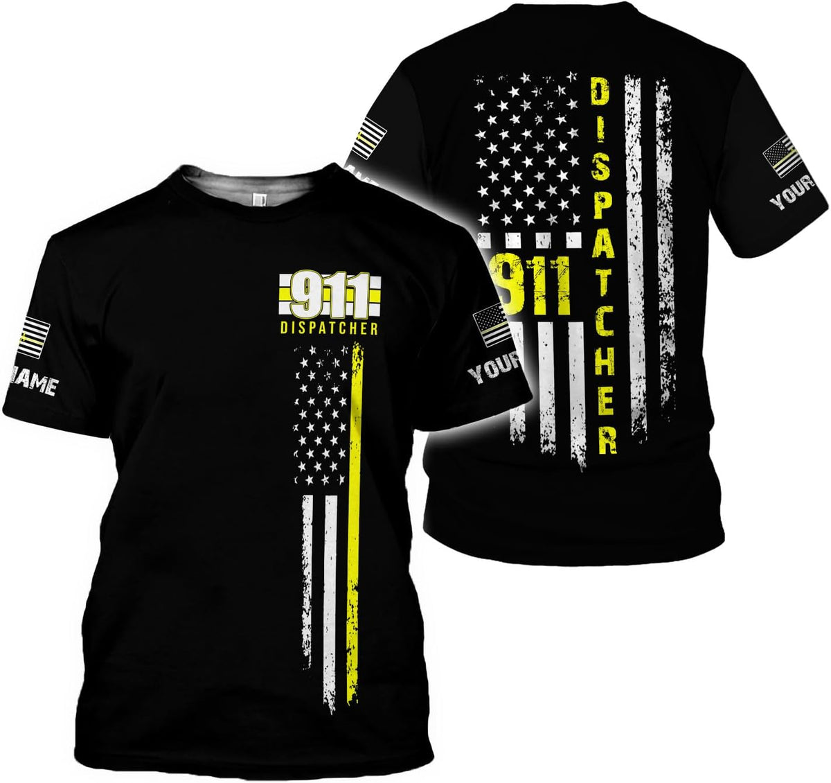 Personalized Name Dispatcher Thin Yellow Line US Flag Dispatcher T-Shirt, Custom Name Dispatcher T Shirts for Men and Women